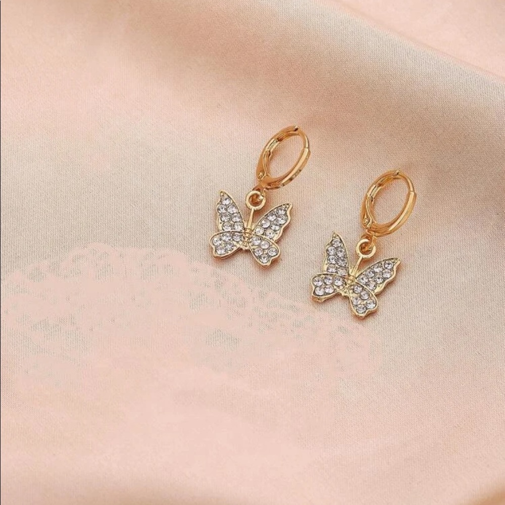 Gwen • Dainty Rhinestone Butterfly Earrings - Picture 3 of 4